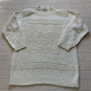 Vintage Casual Corner Cream Adele Knit Oversized Cotton Sweater Size Small